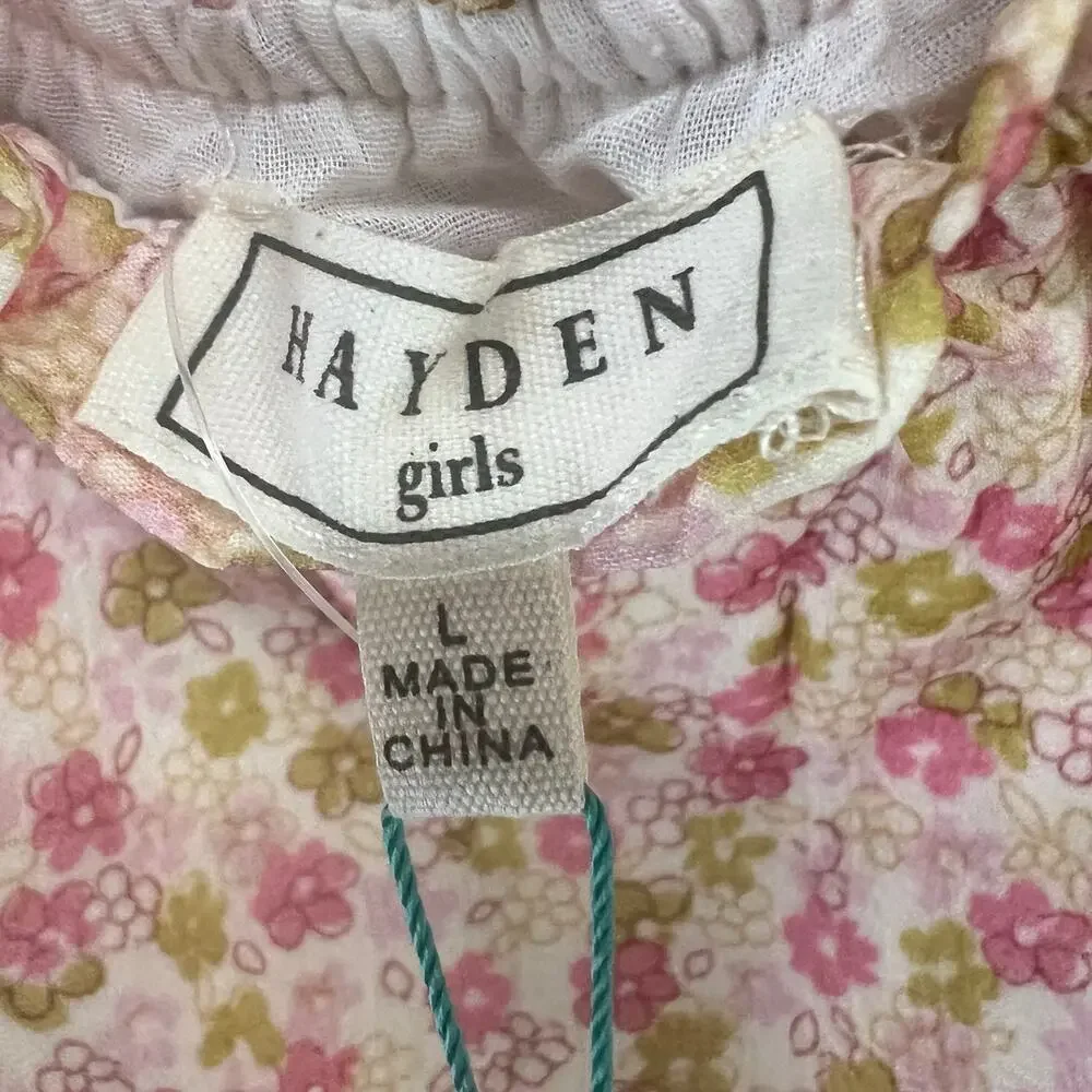 Hayden Crop Balloon Tank Top Girl L Pink Textured Ditsy Floral Cottage Tween NEW